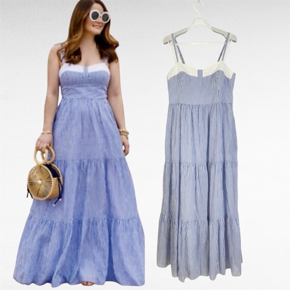 Lilly Pulitzer Blue Jasmyn Stripe Oxford Maxi Sundress Size 16